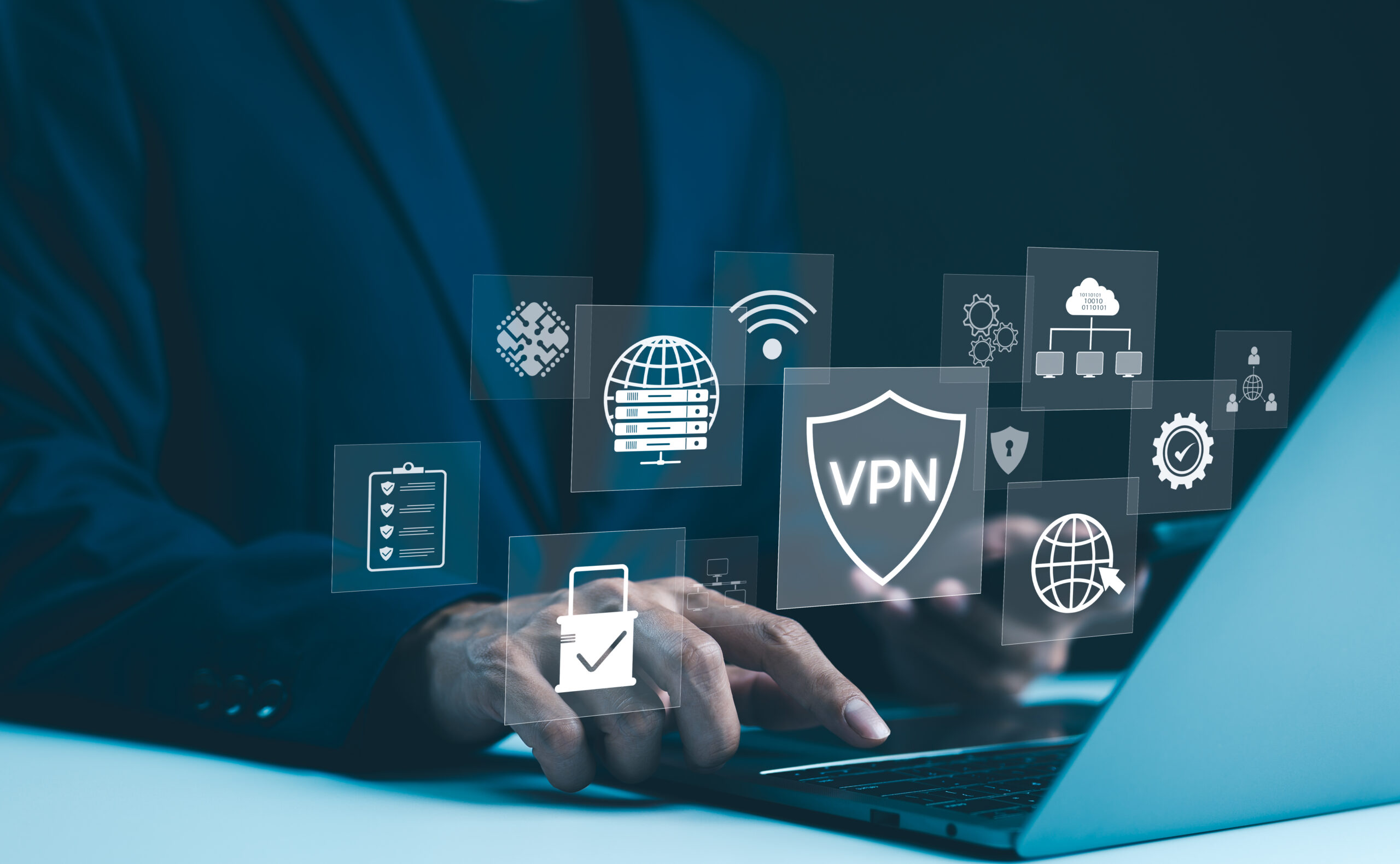 Digital security concept with floating icons