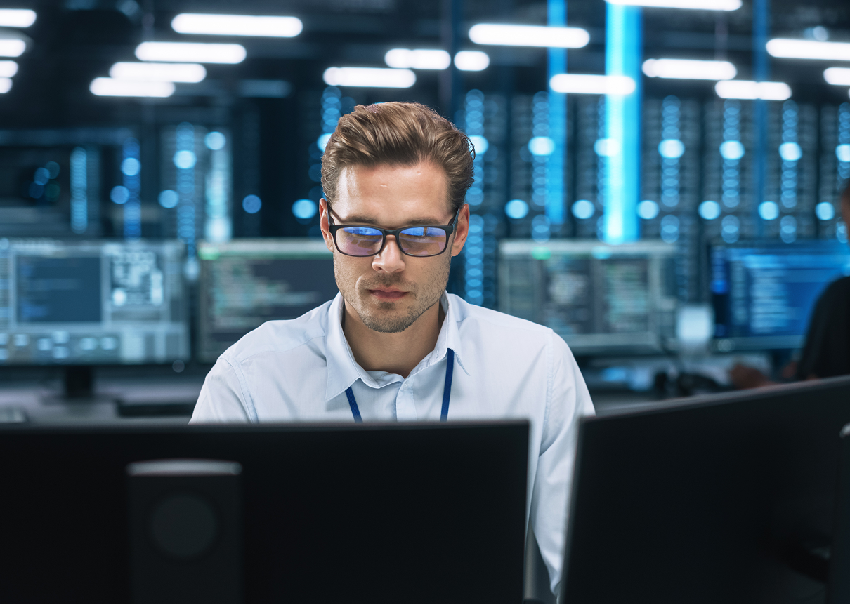 Tech specialist in modern office environment