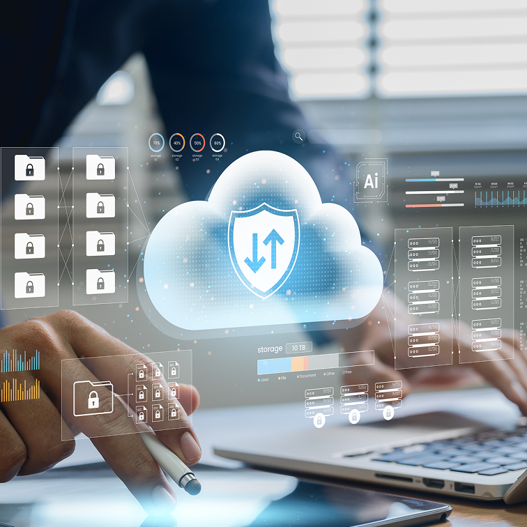 Cloud data protection concept with digital overlay